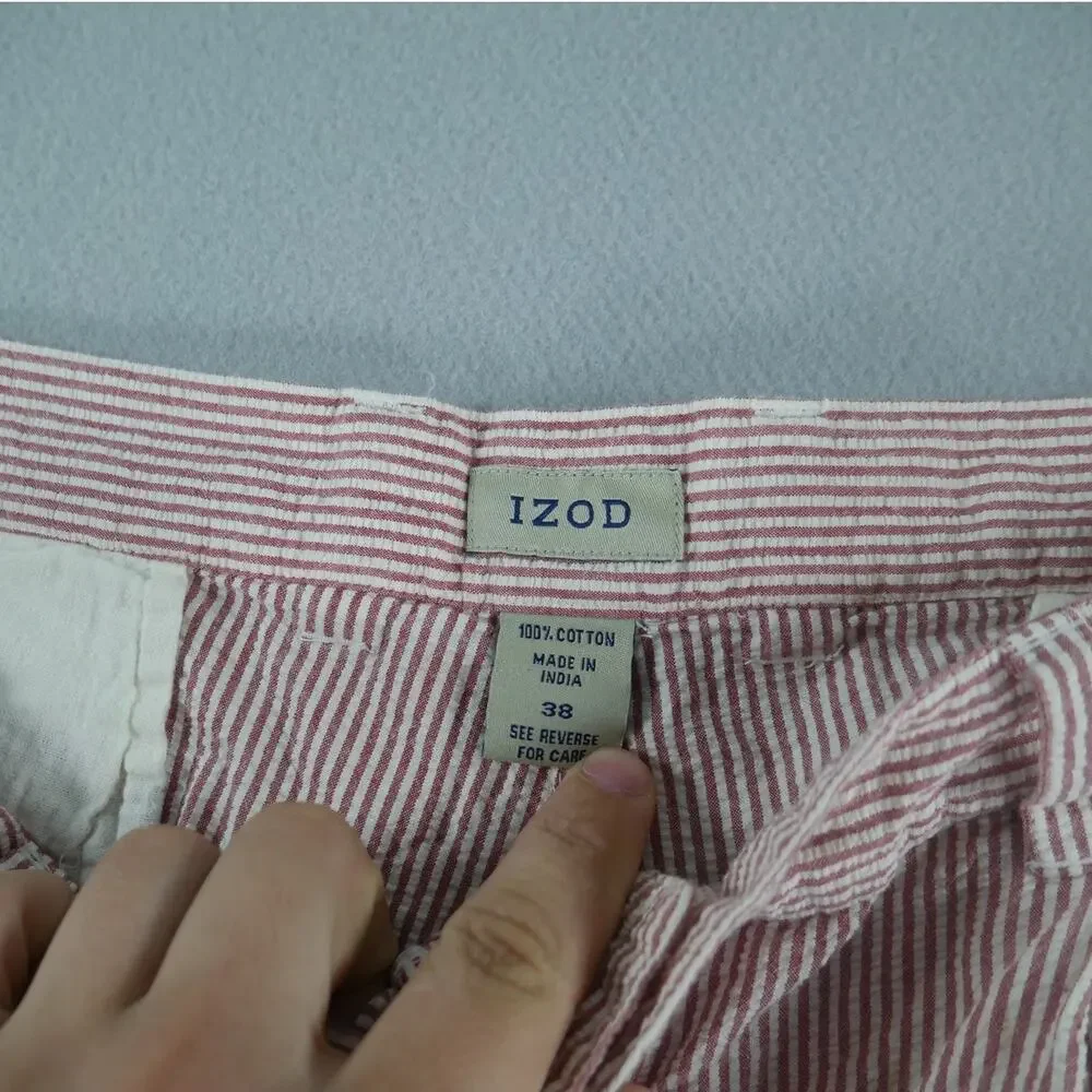 Izod Seersucker Shorts Men 38 Red White Preppy Old Money Coastal Vacation Resort